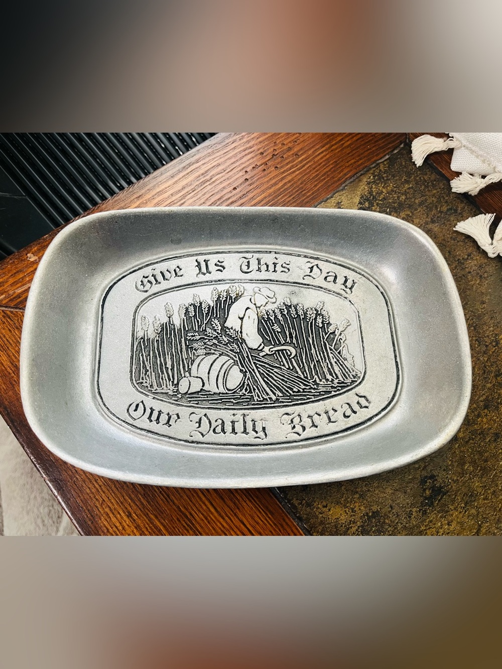 Stanley Silver Tone Embossed 'Our Daily Bread' Tray